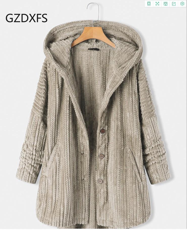 Qiu Dong New Fund Connects Hat Single Row Button Loose Leisure Temperament Long Sleeve Coat