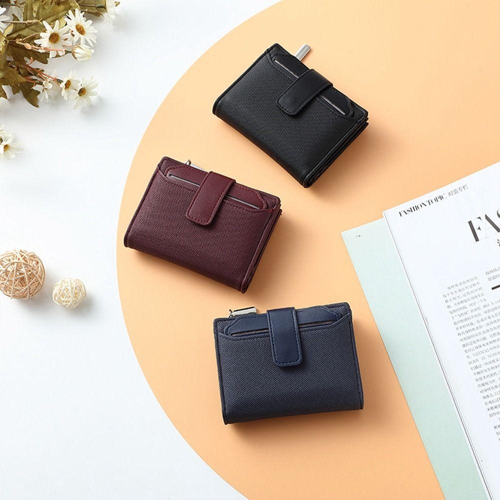 Fashionable Women's Folding Short Wallet PU Leather Zipper Coins Purses Solid Color Versatile Pouch Bag Card Holder