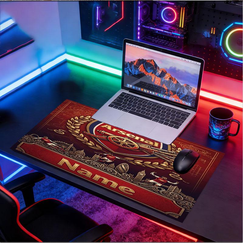 Custom Name Personalized Arsenal F.C Pattern Mousepad, Laptop PC Desk Mat, Decorative Desk Mat for Home Keyboard Pad Gift
