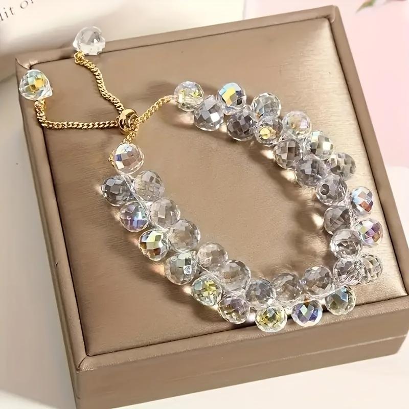 1pc Elegant Beaded Girl's Bracelet with Golden-Tone & -shiny Beads, -string & -charm - for Casual Attire, Parties