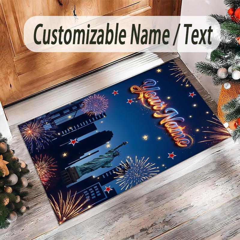 City Urban Theme Crystal Velvet Rug Personalized Custom Name Text Soft Floor Mat Home Decor