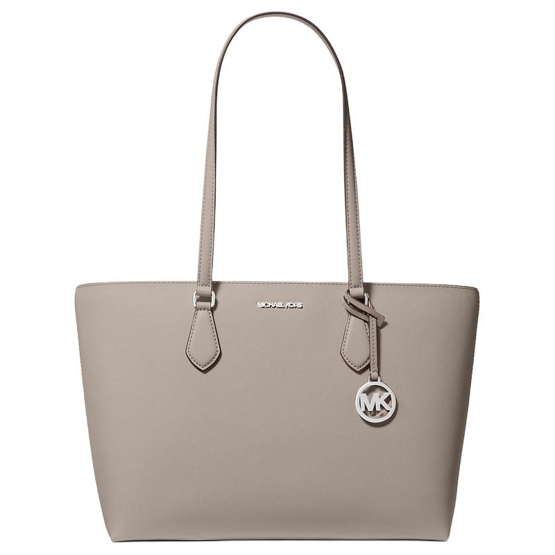 Michael Kors Шейла Серебристый Металлик Логотип Дизайн Покрытая Канва Смесь Наплечная Сумка Большая Женская Жемчужно-Серый
