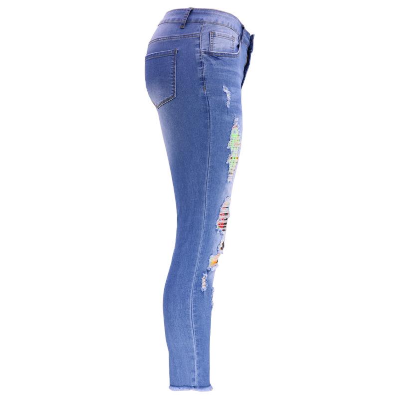 Women's Pencil Pant Fashion Ripped Patch Plus Size Jeans