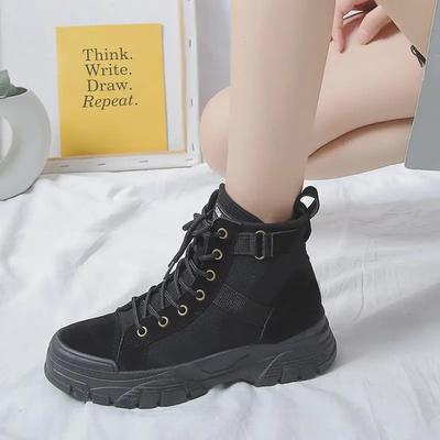 Модная платформа Короткая обувь для женщин На шнуровке Женские ботильоны Черная обувь Круглый носок со шнурками Ботильоны Массивная Весна 2024 Готика