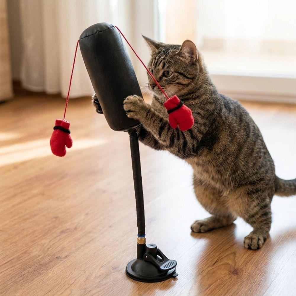 Self-standing Pet Punching Bag Toy Suction Cup Cat Boxing Game Interactive Cat Toy Indoor Play