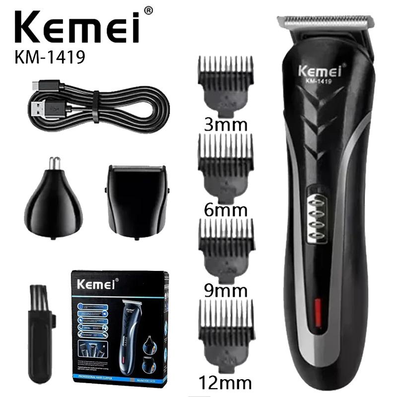 Kemei KM-1419 Аккумуляторная электрическая машинка для стрижки волос Мужская бытовая бритва Триммер для волос и триммер для носа 3 в 1 Машинки для стрижки волос Мужские