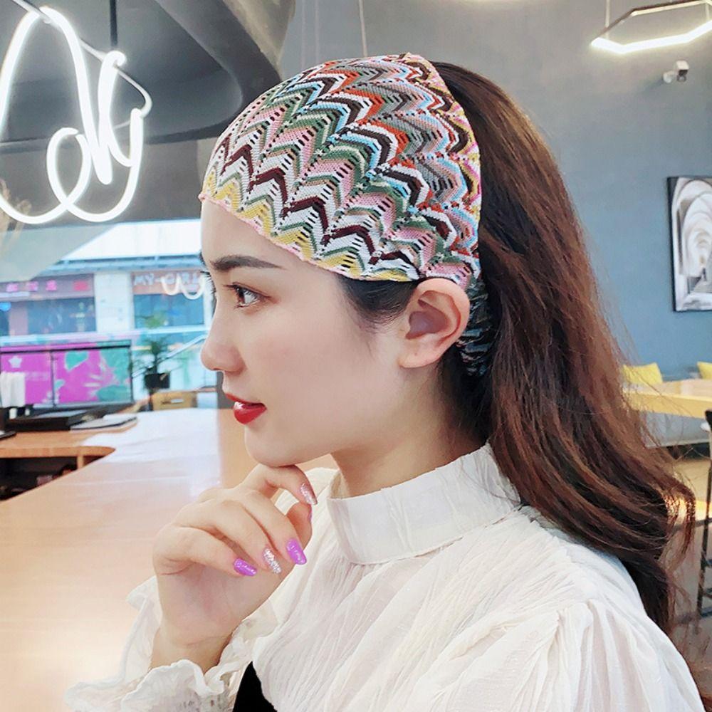 Non Slip Wave Mesh Headband Colorful Wide Side Head Wrap Temperament Lace Hairbands  Daily
