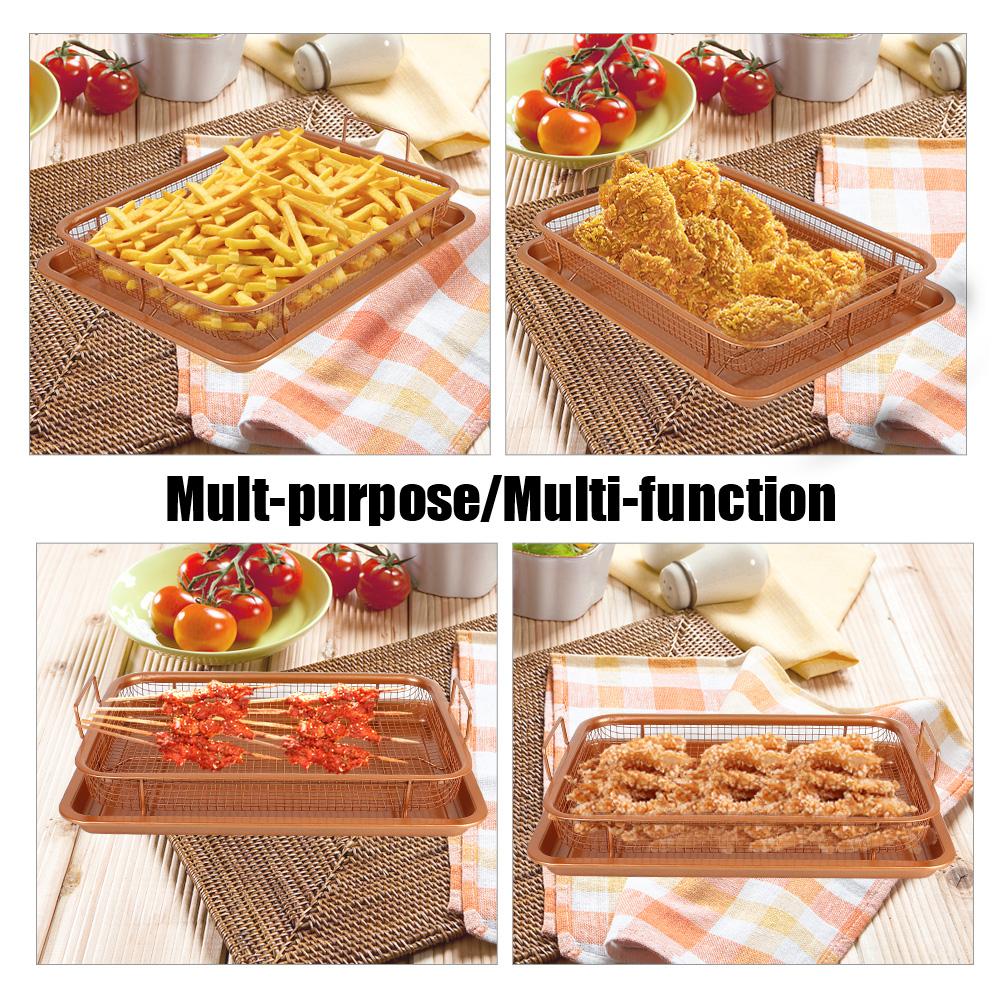 Oil Frying Baking Pan Grill Crispy Mesh Stainless Steel Baking Tray Copper For Oven Air Fryer BBQ Non-stick Chips Basket