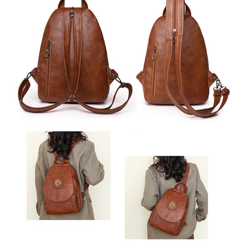 Solid Color Luxury Women Leather Backpacks For Girls Casual Daypack Black Vintage Backpack School Bags For Students