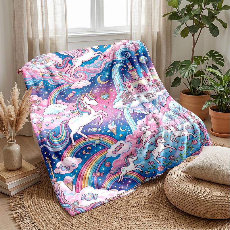 Magical Unicorn Castle Theme blanket Lightweight Warm Flannel Blanket Decorative Throw Blanket for Home Decoration
