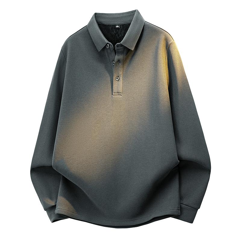 Men's Olive Green Long Sleeve Polo Shirt, Casual Button Placket Collared Top for Daily Wear