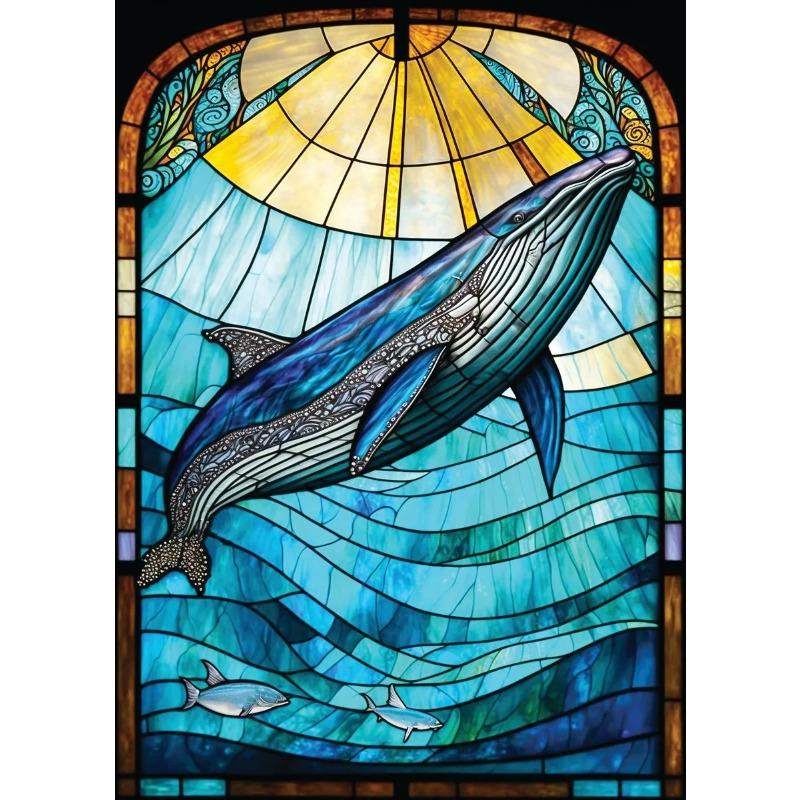 Abstract Sealife Stained Glass Pattern Art Poster Prints Canvas Painting Seahorse Manta Ray Whale Shark Dolphin Home Decor