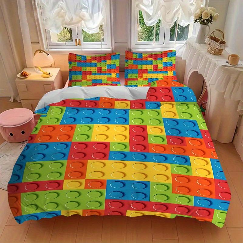 3pcs set Building block jigsaw puzzle 1 Quilt Cover + 2 Pillowcases, All Seasons Bedroom Setting, Perfect for Home and Dorm Decor a186
