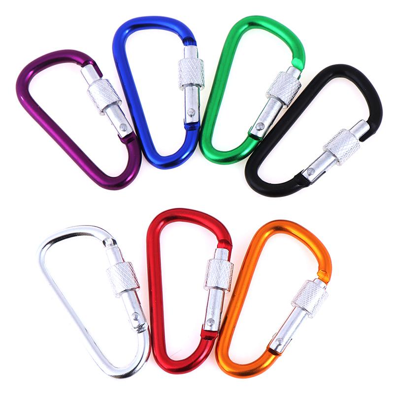 2Pcs Random Aluminum Carabiner D-Ring Key Chain Clip Outdoor Hook Buckle