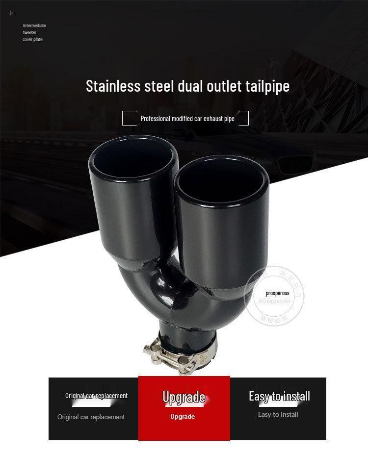 Dual Outlet Stainless Steel Exhaust Pipe - Available In Bright Black and Silver, Compatible with Various Car Models
