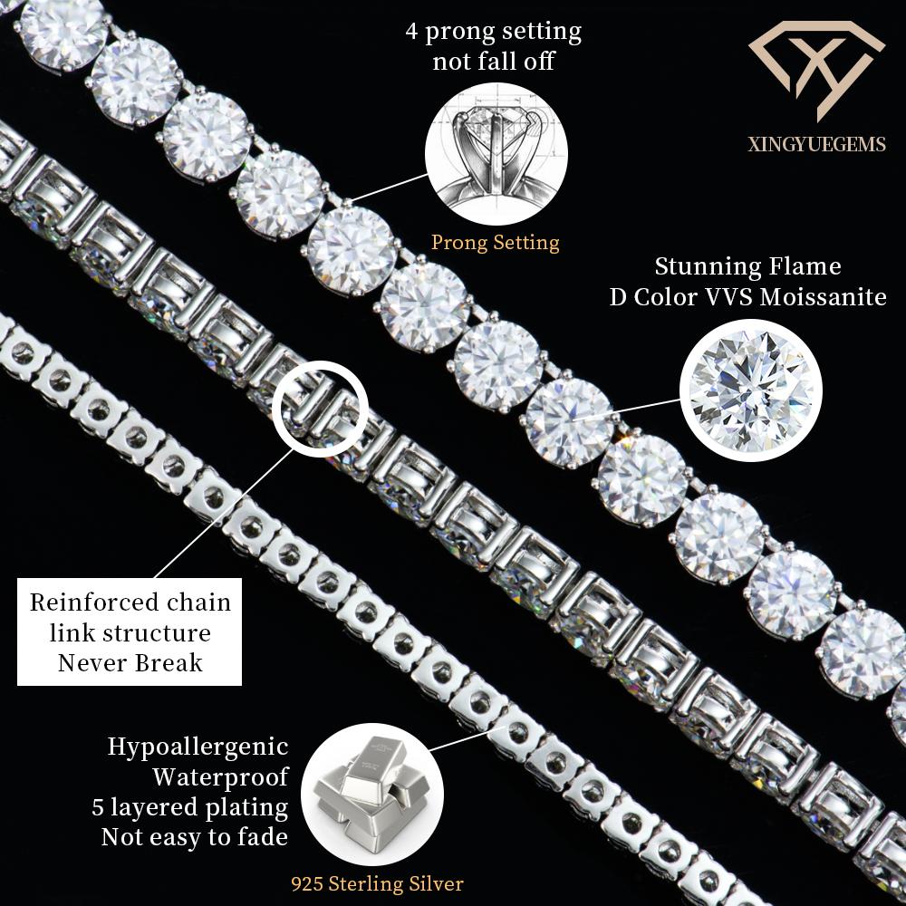 Factory 2-6mm Iced Jewelry 925 Sterling Silver VVS Graded Mossanite Moissanite Diamond Tennis Chain Bracelet Gift