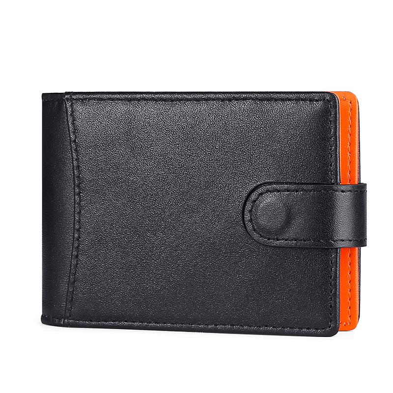 Кожаный кошелек Мужской короткий стиль, с ремешком-пуллером, зажим для кредитных карт, Металлический кошелек для долларов