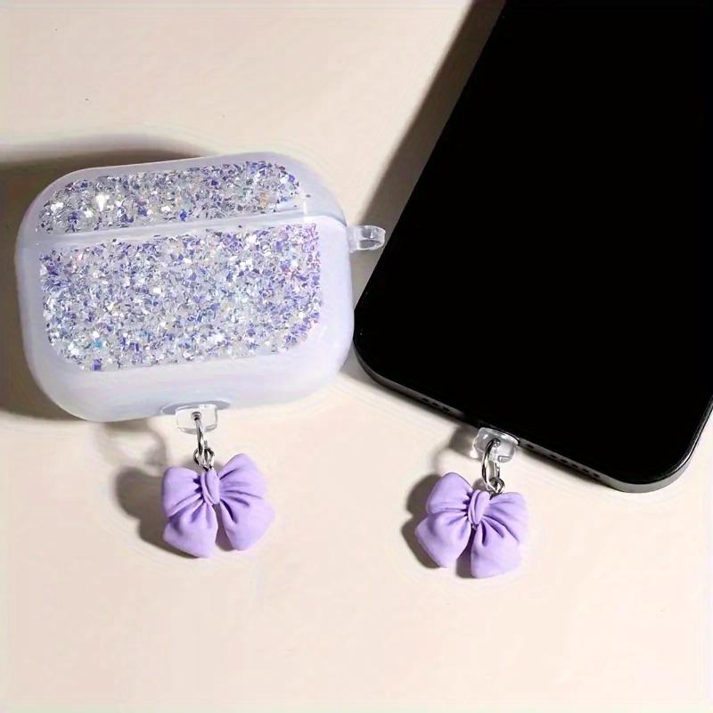 1pc Silicone Dust Plug with Bow-Knot Charm for IPhone, Type-C Ports - Protective Phone Accessory