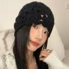 Hollow Knitted Pullover Hat Solid Color Beanies Cap Sweet Crochet Flower Hat  Outdoor