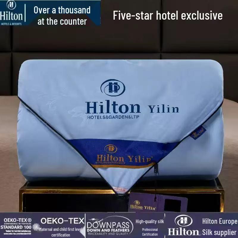 Шелковое одеяло Hilton для всех сезонов – Двуспальное хлопковое одеяло-подарок для студенческого общежития