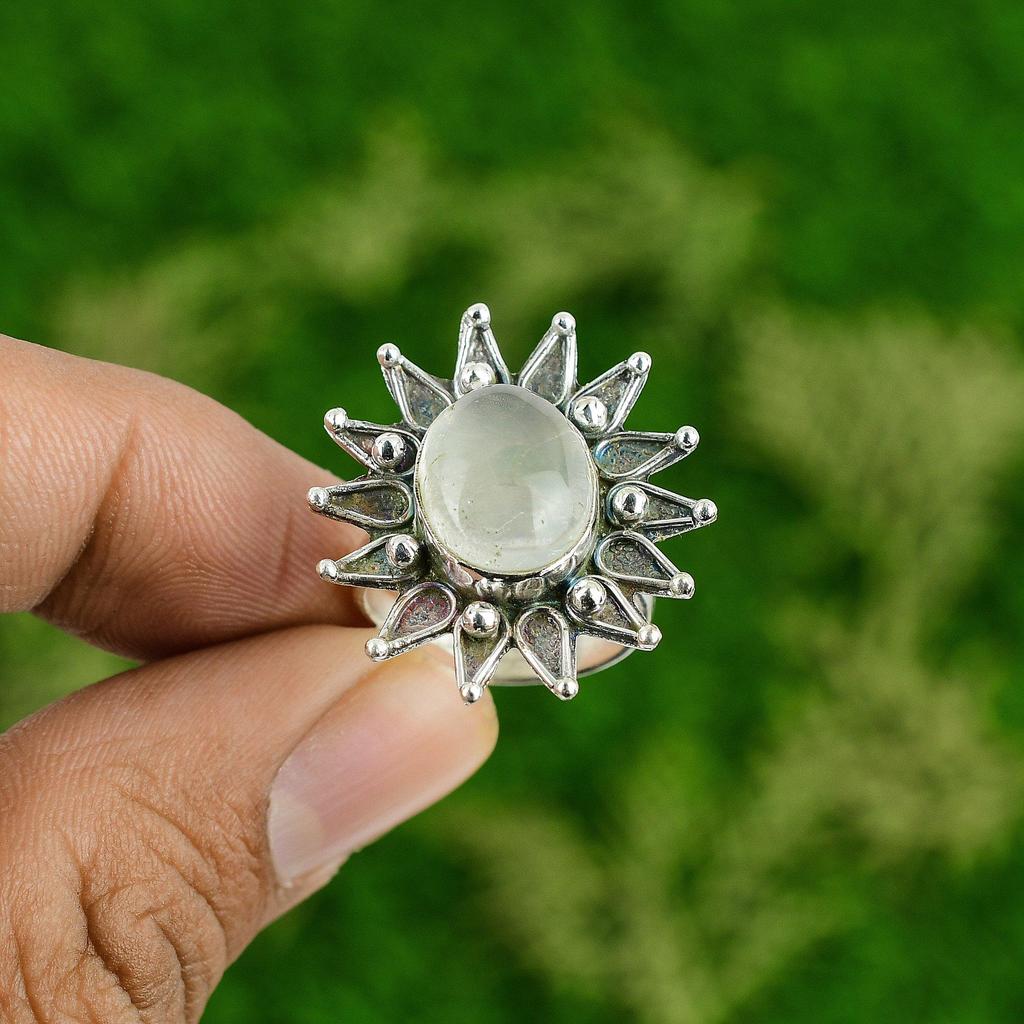 Womens day Deal 925 Silver Oval Natural Moonstone Promise Elegant Stackable Ring