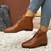 Fashion Women's Ankle Boots Solid Color 2024 Autumn Fashion Pointed Tie Flat Bottomed Boots Women's Casual Retro Sewing Shoes