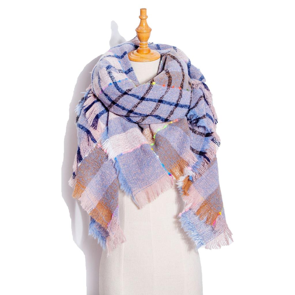 Осенне-зимний шарф с кисточками, женский клетчатый теплый треугольный платок