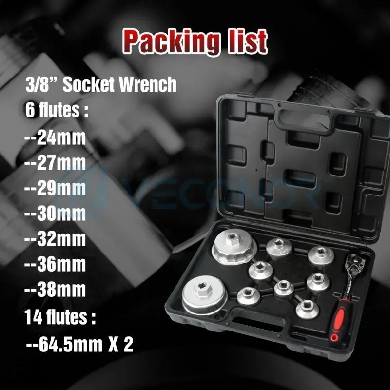 Oil Filter Wrench Cap Engine Filter Sleeve Tool Oil Filter Removal Wrench Socket Set with Special Spanner Portable Storage Case
