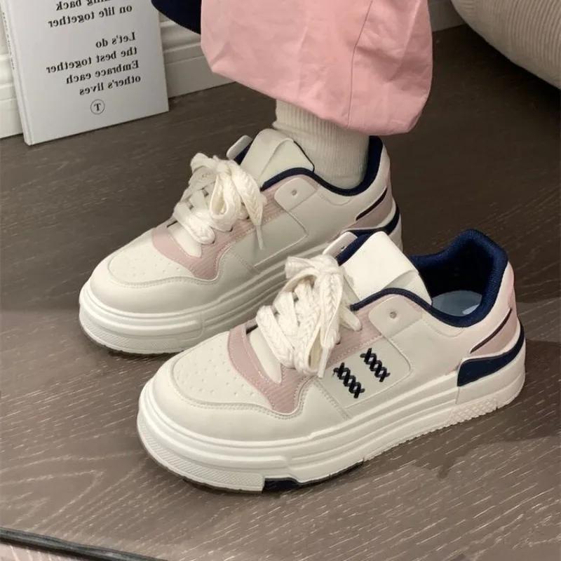 Модные Новые 2025 Весна Осень Популярные Женские Туфли Универсальные Повседневные Мягкая Подошва Толстая Подошва Летние Вулканизированные Белые Туфли