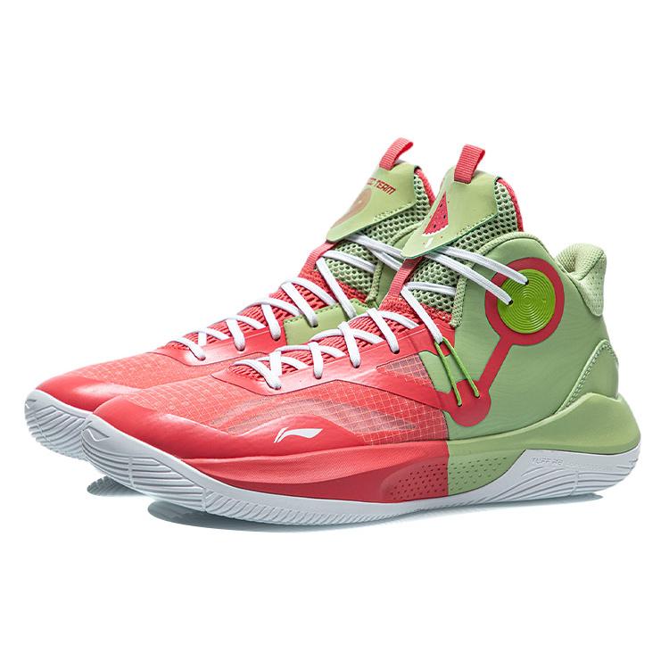 Баскетбольные кроссовки Li Ning Sonic 9 Team Мужские Средняя высота Нежный фруктовый зеленый/Ярко-оранжево-красный ABPR017-4