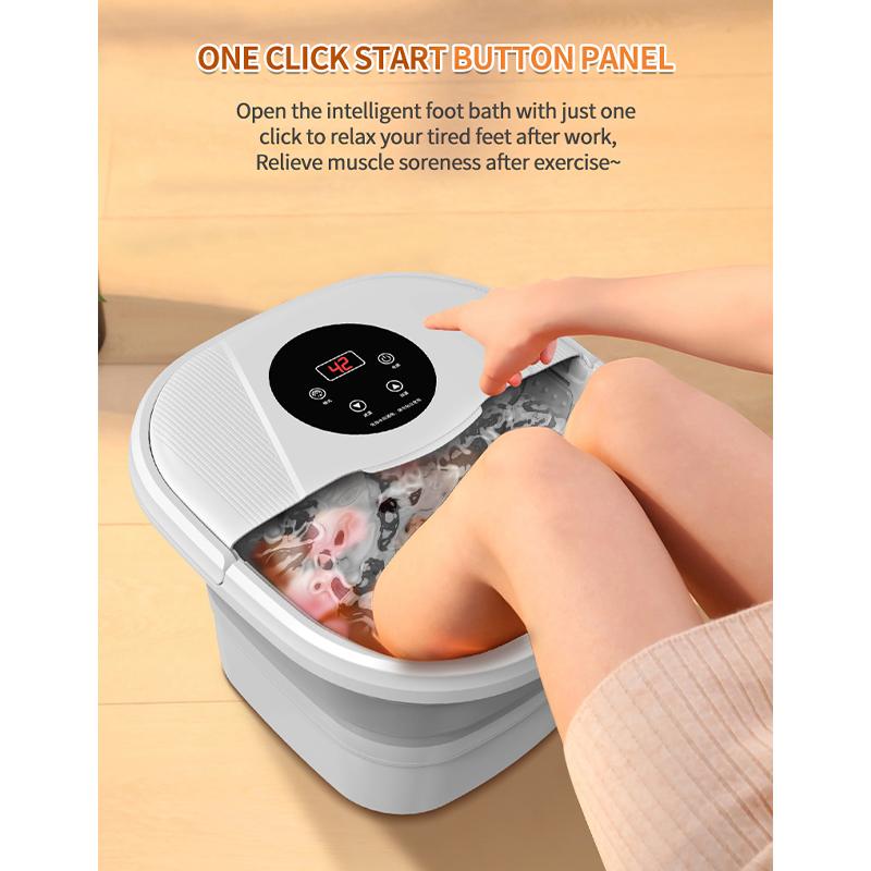 Складная автоматическая гидромассажная ванна для ног с тепловой вибрацией, ванна для ног с красным светом и массажными роликами для расслабления и снятия стресса