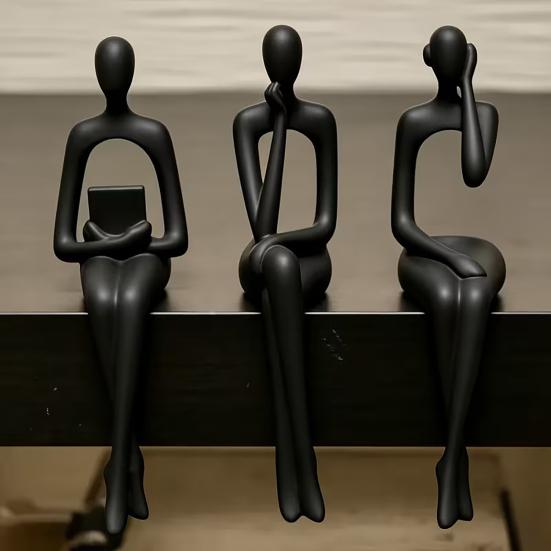 jijijing 3Pcs/Set Abstract Human Figurines, 3D Printed Modern Minimalist Art Sculpture, Artistic Sitting Figure Statues for Home Shelf Table