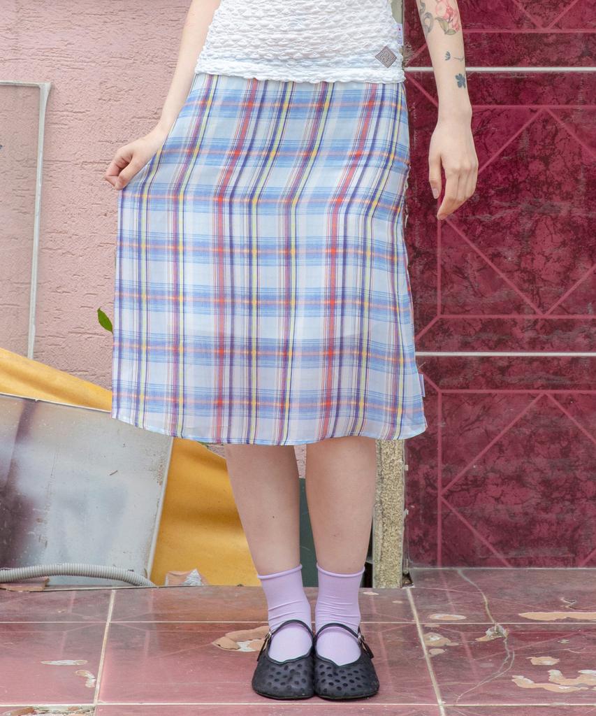 Lunakihu Wxsk018 Natsu Omokage Chiffon Midi Skirt (Check)