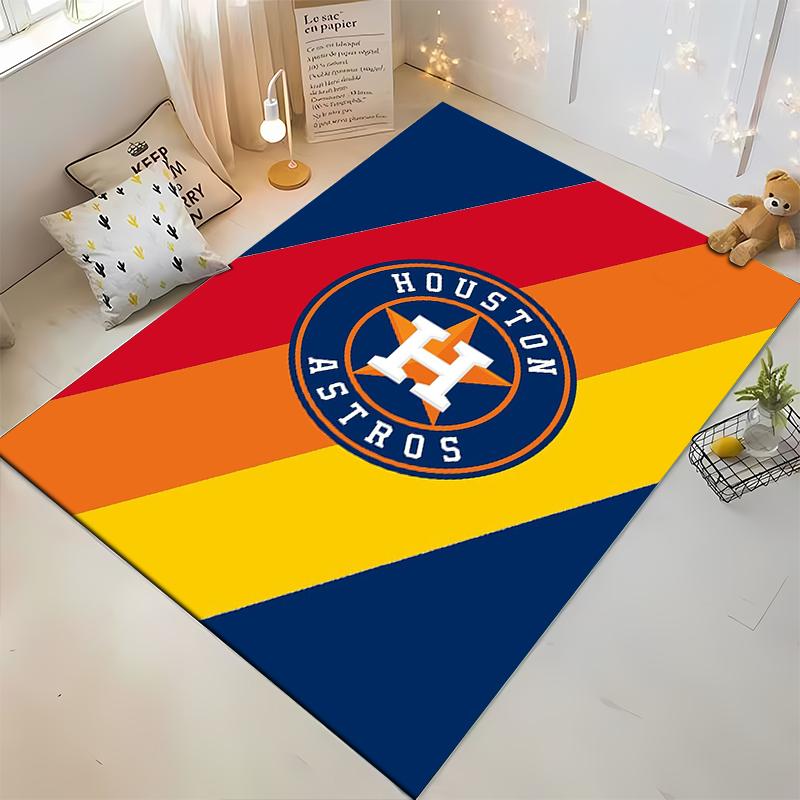Houston Astros Logo with Colorful Stripes Rug Non-slip rug suitable for living room and bedroom sofas.