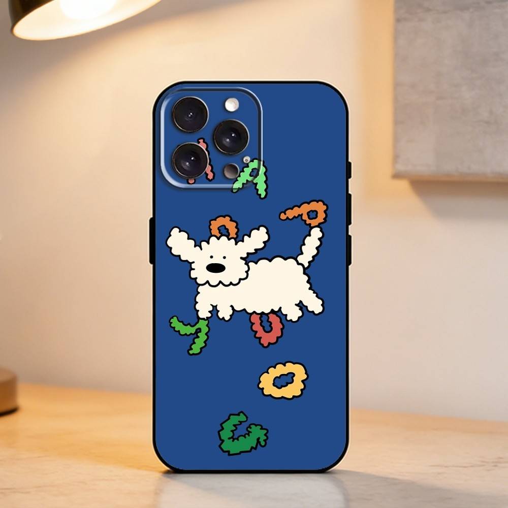Пушистый Кудрявый Щенок Чехол Для Телефона Для iPhone 17,16,15,14,13,12,11 Plus,Pro Max,XS,Мягкий Силиконовый Черный Чехол
