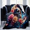 1pc Skull Surrounded by Roses Butterflies and Celestial Moons Super Soft Flannel Blanket  Great for Bed, Sofa, Chair, Camping