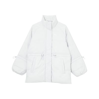 Длинный пуховик, теплый, однотонный, с воротником-стойкой, удобный, с длинным рукавом, женская куртка, серебристый цвет 631638-42