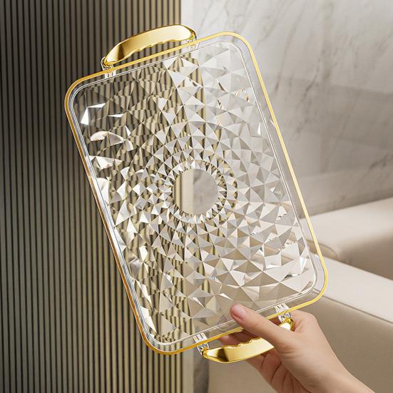 Прозрачный поднос для подачи с ручками, многоцелевой поднос для фруктов, закусок, десертов для домашних вечеринок, штабелируемый, декоративный, для хранения, кухонный органайзер