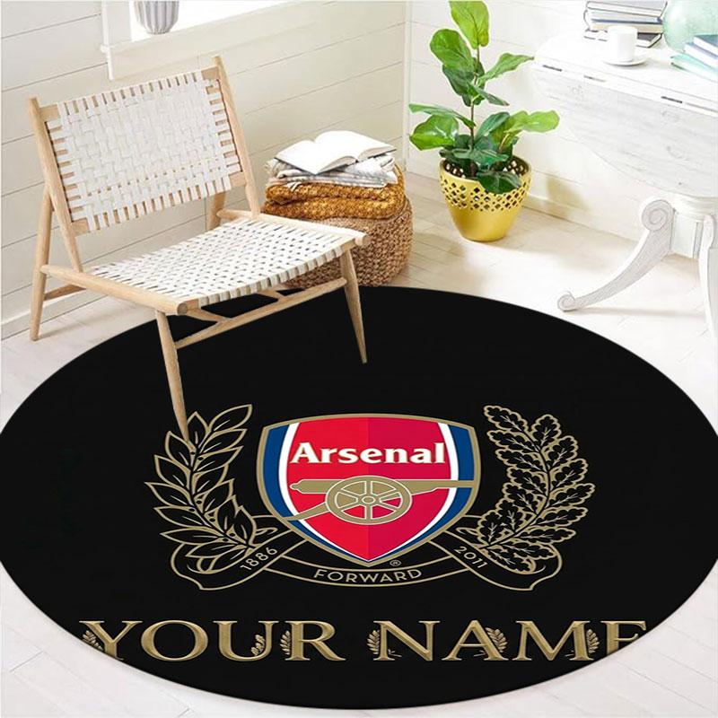 Arsenal F Custom Name Round Area Rug,Carpet Rug for Living Room Bedroom Sofa Playroom Decor,Non-slip Floor Mat