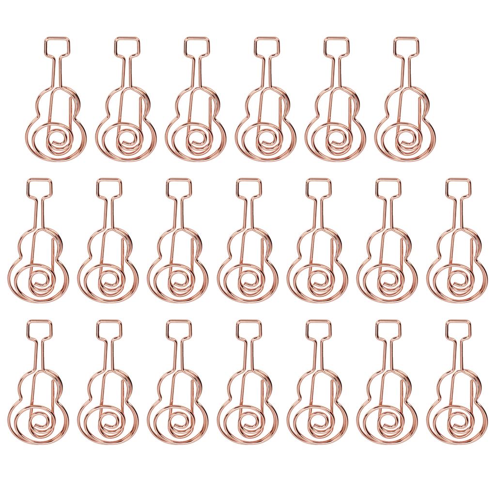 20pcs Shaped Paper Clips Metal Material Guitar Shape Rose Gold Light Portable Cute Office Clips for