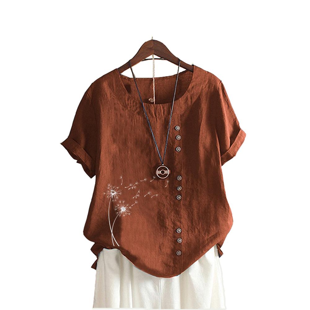 Женская свободная рубашка большого размера, женская повседневная блузка с круглым воротником и принтом, летняя модная блузка с коротким рукавом