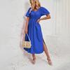 Летнее женское модное однотонное плиссированное платье с коротким рукавом длиной до щиколотки без бретелек