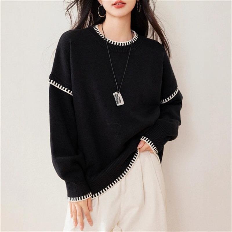 Autumn and Winter New Loose and Lazy Slack Round Neck Pullover Sweater Women's Design Sense Knitted Sweater