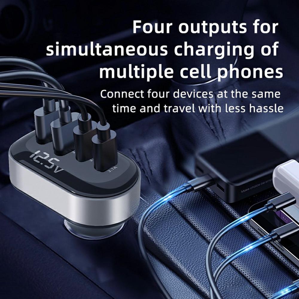 Автомобильное зарядное устройство K33 USB-A + Type-C с 4 портами, адаптер для быстрой зарядки с дисплеем напряжения