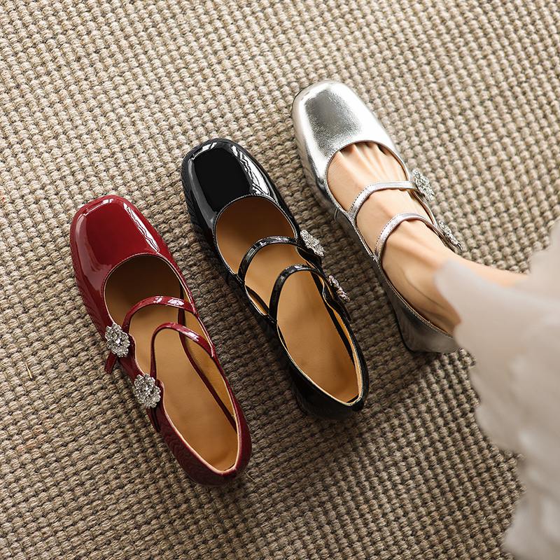 Krazing Pot Туфли-лодочки Mary Janes из овчины, весна-лето, размер 41, на толстом низком каблуке, женские, с квадратным носком, с кристаллами и цветами