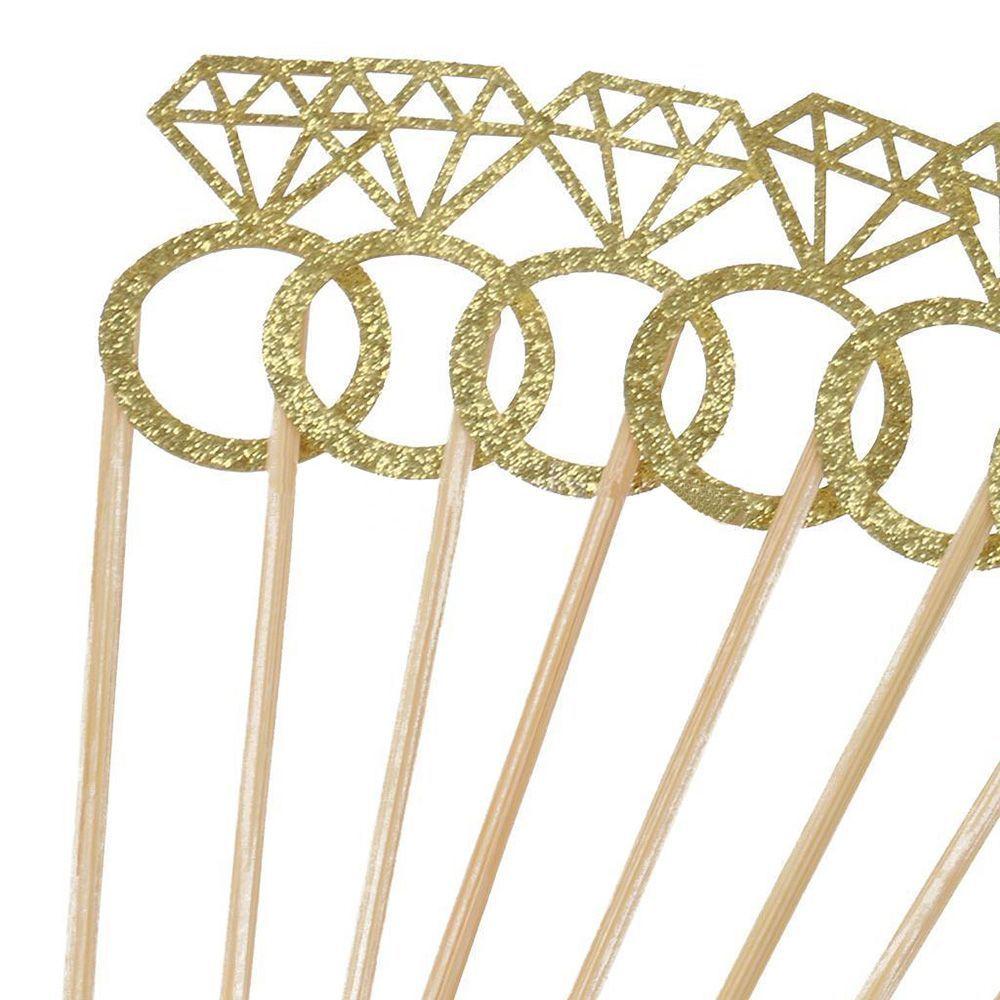 20pcs High Quality Birthday Craft Cake Decor Picks Cupcake Toppers Glitter Diamond Ring