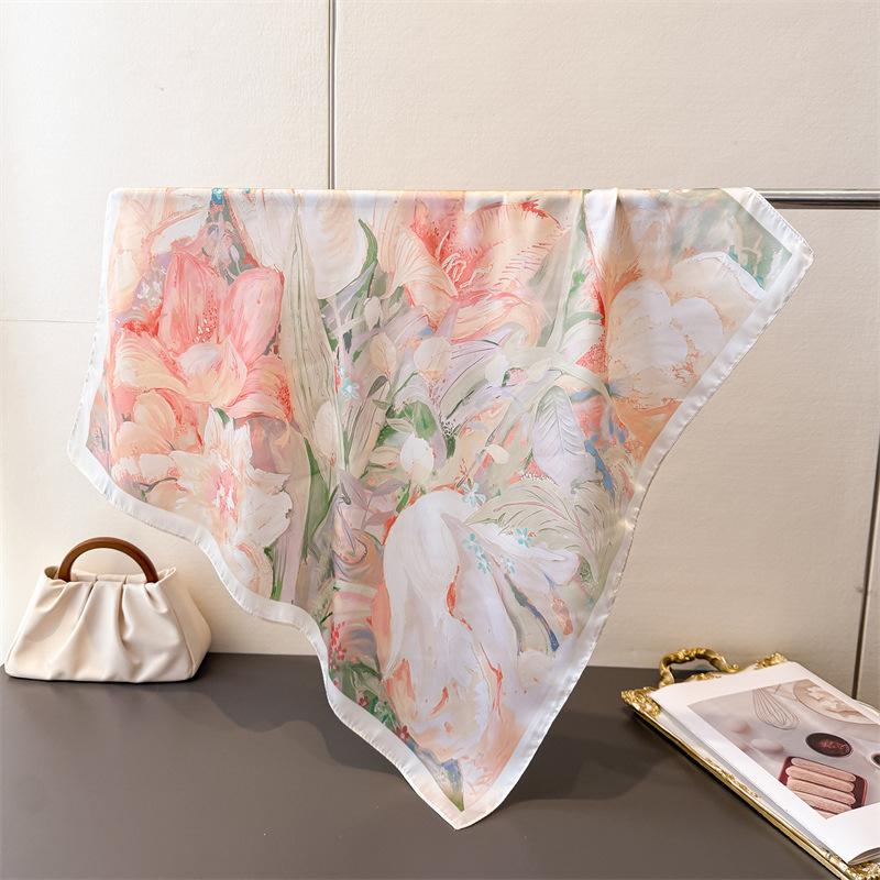 70X70Cm Foulard Silk Feeling Design Small Square Scarf Female Travel Essential Elegant Gift Neckerchief Bandana Hijab Hair Wrap