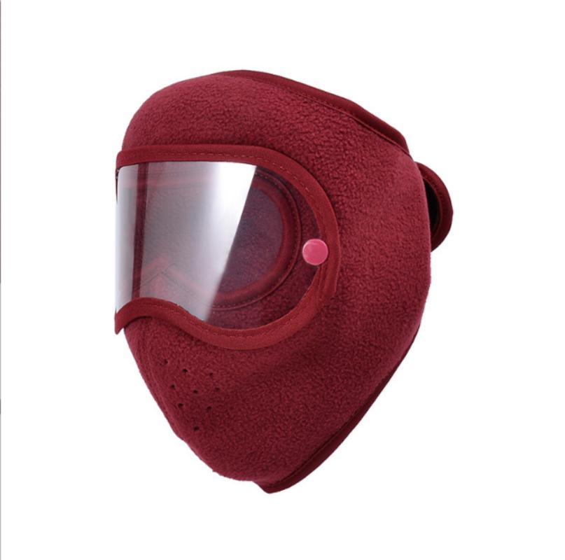 Fashion 6 Colors Women Men Winter Polar Fleece Face Mask Thick Face Covering With Windproof Goggles For Outdoor Cycling Warm Ski Mask Motorcycle