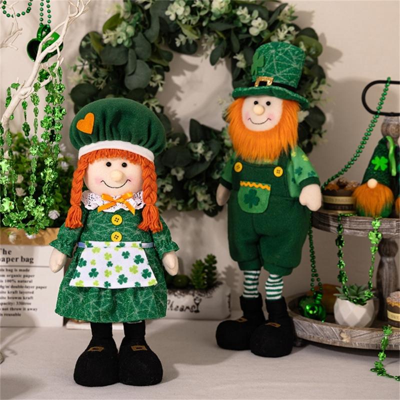 StPatrick‘s Day Green Irish Gnome Handmade Retractable Plushes Figurine For Spring Elf Doll Home Holiday Decoration