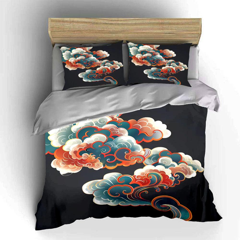 Chinese Decorative Clouds Set Bedding Set with 1 Duvet Cover 2 Pillowcases Single Double King Queen, Gift
